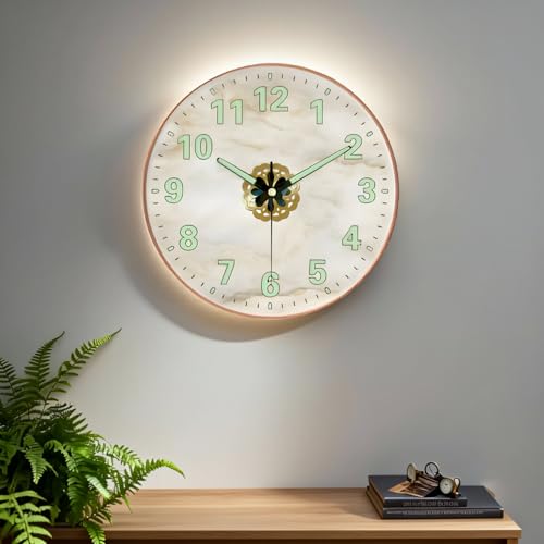 Image of WHISKET - 12 Inch | Luxury Designer Radium Wall Clock with Night Glow Numbers - Silent Analog Clock with Elegant Floral Design for Living Room, Bedroom & Office Decor.(Radium Cream - Shell Round)