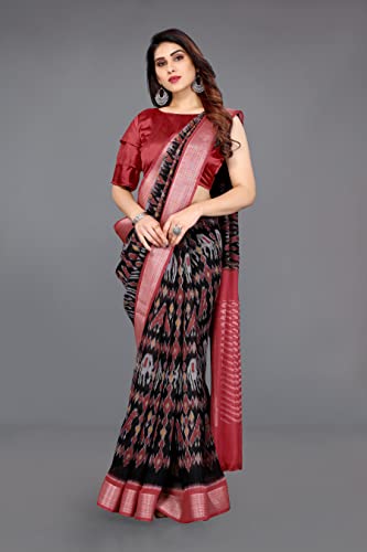 Image of MIRCHI FASHION Women Saree Cotton Blend 2-Tone Foil Print | Lightweight Comfortable Office Wear Sari with Blouse Piece