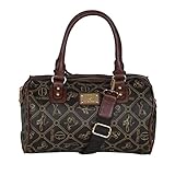 Damen Designer Bowlingbag Handtasche All-Over Muster Print Giulia Pieralli Glamour Umhängetasche (Kaffee Braun)