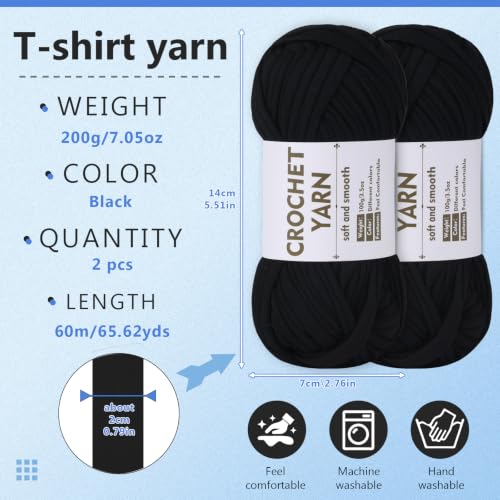 Image of SHWAKK 2 Pack T-Shirt Yarn Set, Black Knitting Crochet T Shirt Yarn