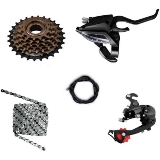 7-Speed Bicycle Gear Set with Freewheel, Chain, Gear Changer and Long Glass Gear Shifter