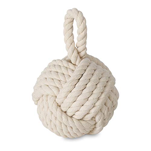 WHW Whole House Worlds Tope para puerta con nudo náutico pesado, blanco, yute natural, puño de mono atado, asa de bucle, 15 cm de ancho x 9 cm de alto, 1,5 kg Cover