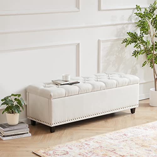 Tbfit Ottoman With Storage，50.8-Inch Storage Bench With Button-Tufted，End Of Bed Storage Bench Safety Hinge With Rivets,Large Storage Ottoman Bench For Bedroom, Living Room, Foot Of Bed (Beige) #TOP2