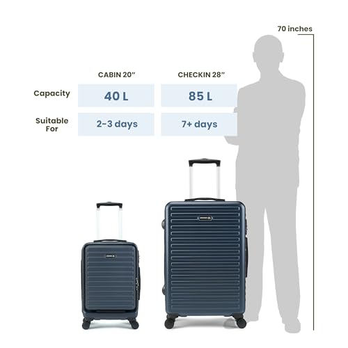 Image of Assembly Large Check in 28 Inches & Cabin Luggage 20 Inches Polycarbonate Set of 2 - Premium Hardsided Suitcase Trolley - Navy Blue