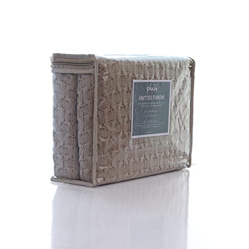 Image of Pluchi Kelly Knit Cotton Knitted Textured All Season AC Throw Blanket for Sofa (Luxurious,125cm X 150cm, 49 x 59 Inches) (Stone)