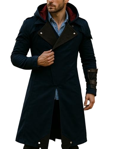 e Genius AC Unity Arno Dorian Victor with Detachable Hoodie Cosplay Costume Blue Denim Cloak Trench Coat