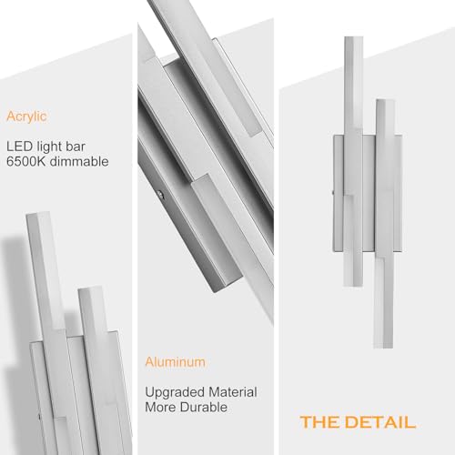Image of Benkut Modern LED Wall Sconce Silver Remote Wall Light Fixtures for Bathroom, Dimmable Vanity Light Indoor LED Remote Wall Sconce for Bedside Bedroom Living Dining Room (1 Pack 3000-6500K 19.7inch)