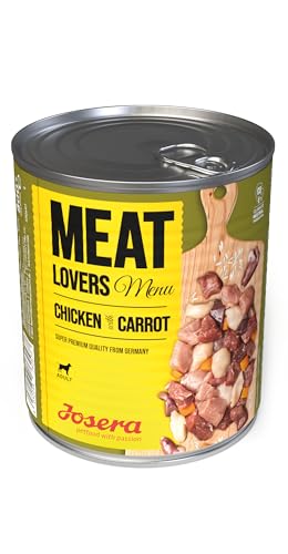 JOSERA Meat Lovers Menu Chicken with Carrot (6 x 800 g) | Adult | Premium Nassfutter für ausgewachsene Hunde | Huhn mit Karotte - mit viel Fleisch (65%) | weizenfrei | Hundefutter nass | 6er Pack