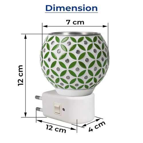Image of Kapoor Dani Electric Camphor Diffuser /Bakhoor Aroma Oil /Dhoop Burner /Home Fragrance Room Freshener /Night Lamp for Office On /Off Button for Heating (Green)