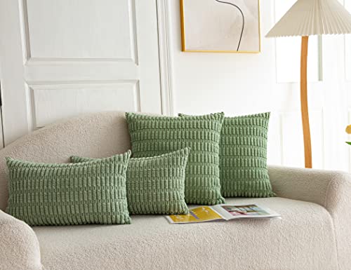 Meider 2 Pieces Sage Green Decorative Throw Pillow Covers 16X16, Boho Striped Corduroy Cushion Covers Home Décor For Living Room Couch Bed Sofa Chair, Soft Square Boho Pillowcase #TOP5