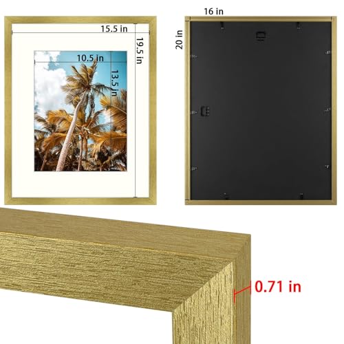 Image of Frametory, 16x20 Picture Frame with Mat for 11x14 Picture- - High Definition Glass Wide Molding - Preinstalled Wall Mounting Hardware (Gold, 1 Pack)