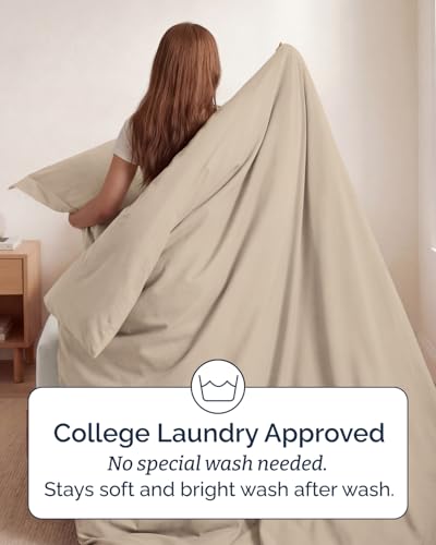 Image of Duvet Cover Twin /Twin XL Size Set - Extra Soft Twin /Twin XL Duvet Cover 68 inch x 90 inch with 1 Pillow Sham for Women, Men, Kids & Teens - Comfy, Easy-Care & Fade Free with Zipper Closures and Ties (Wheat)