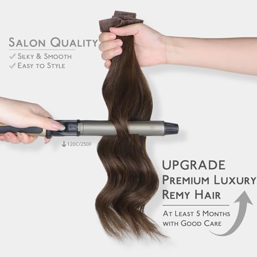 Image of WENNALIFE Invisi Edge Tape in Hair Extensions Human Hair,#5,14 Inch | 14 Inch 50g 20pcs (Invisi Edge & Classic) Muted Light Brown Brunette Invisi Remy Hair Natural Seamless Injected