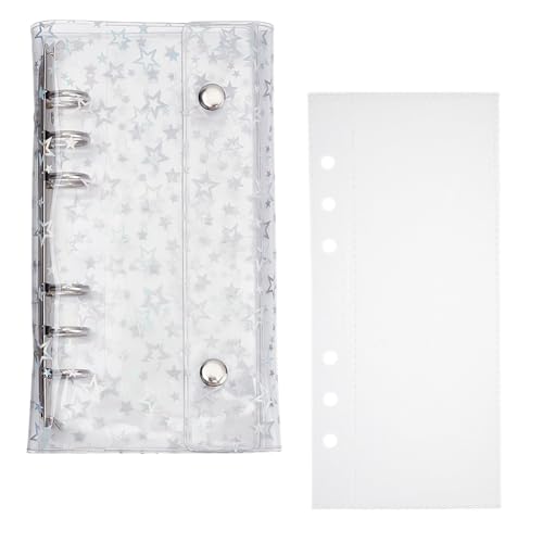 HOBBIESAY 1Pc Clear PVC 6 Ring Binder Transparent Loose Leaf Binding Covers Refillable Notebook Round Ring Binder with Snap Button Closure for Diary Office Home School Hole:6mm