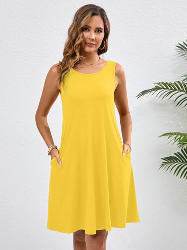 Image of KORSIS Summer Dress for Women Casual T Shirt Tank Dresses Sleeveless Swing Flowy Ladies Beach Vacation Sundress with Pocket