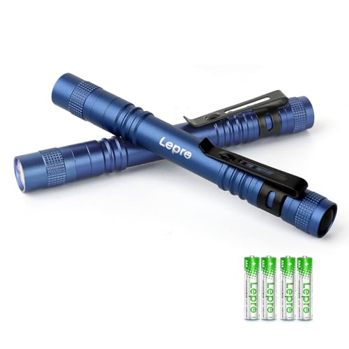 Lepro LED Torch Battery Powered 2 Pack Pen Torch with Clip - Small Flightlight 3 Modes IP44 Waterproof for Inspection Work Repair and Nurses (Batteries Included) Blue