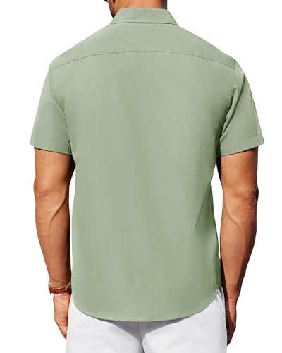Image of Alimens & Gentle Men's Short Sleeve Dress Shirts Wrinkle Free Untucked Casual Button Down Shirt
