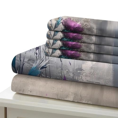 Housse de couette hypoallergénique microfibre douce 3D chardon pourpre