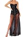 xxxiticat Women's Sexy High Split See Through Clubwear Party Cocktail Long Backless Mesh Dot Lace Sleeveless Maxi Dresses(BL,M) Black