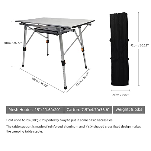 Shsycer Portable , Adjustable Height Aluminum Camping Table With Mesh Holder, Lightweight Aluminum Roll Up Table For Outdoor Camp, Fold Up Table #TOP3