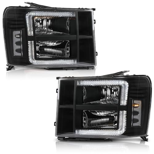 PIT66 LED DRL Headlights Pair Fit 2007-2013 GMC Sierra 1500 Headlamps