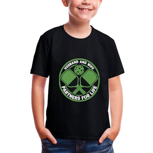 Husband and Wife Pickleball Partners for Life Black T Shirt Kids for 2-12 Years Old Children2