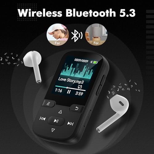 Image of 64GB MP3 Player with Bluetooth 5.3 and Clip, Portable HiFi Sports Music Player for Kids (28g), FM Radio, Pedometer, Voice Recorder, Shuffle & Repeat, TF Card Expansion up to 128GB(Black)