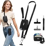 Aiseaulis Clip and Go Strap for Phone with Wallet Crossbody, Detachable Zippered RFID Wristlet Wallet, Adjustable Phone Lanyard & Ultra-Thin 360° Rotatable Metal Tabs for All Smartphones