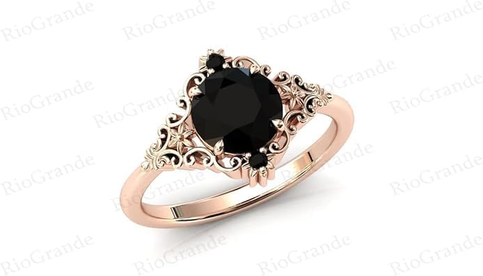 1CT-6CT Art Deco Filigree Vintage Black Engagement Ring 14K Gold Black Onyx Wedding Ring For Women Antique Unique Bridal RIng Victorian Proposal Ring Anniversary Ring