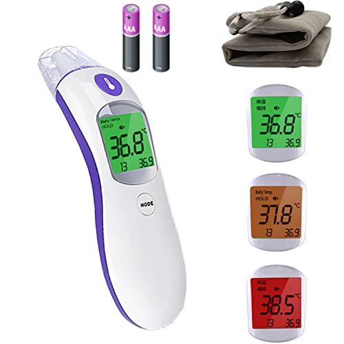 Ear and Forehead Digital Thermometer For Kids and Adults By Uonibaby | Non-Touch Infrared Digital Thermometer With Fast 1 Second Quick Detection And Accurate IR Sensors For Body And Object Temperatures | Fever Alarm And Light Indication With LCD Change Colour To Green, Orange And Red (Includes Batteries And Carry Bag) | Food And Beverages Temperatures Can Be Measured