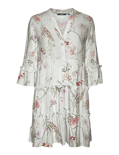 VERO MODA Damen Viskose Mini-Kleid Tunika 3/4 Arm VMEasy Joy mit Blumenprint 10297359 Birch Vicka S