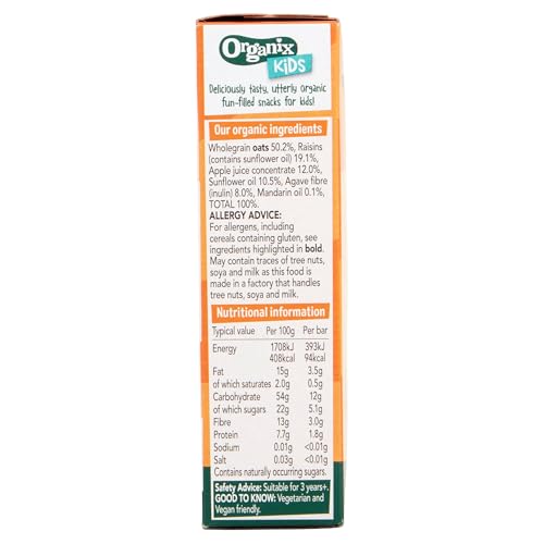Organix Kids Marvellous Mandarin & Apple Oaty Bars 3+ Years, 6 x 23 g Bars Pe...