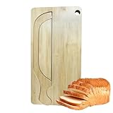 SVCEQZE Brotschneideset, 39×20cm Holz Brotschneidebrett Set, Manueller Brotschneider, Schneidebrett, Bogenförmiger Edelstahl Cutter Für Links- Und Rechtshänder Bagels Konditoren Haushaltsküche