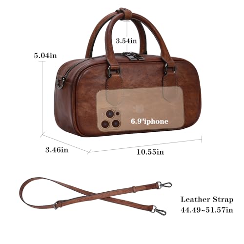 HESHE Barrel Bag Small Top Handle Bags Leather Purses for Women Boston Satchel Tote Handbags with Crossbody Strap3