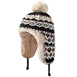 FOSDICK Trapper Mütze Damen Winter, Mütze mit Ohrenklappen, Winter Fliegermütze, Winddichte Trappermütze, Warme Wintermütze mit Ohrenklappen, Trappermützen für Damen, Ohrenmütze mit Bommel, Schwarz