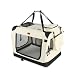 VOUNOT® Hundebox faltbar, Transportbox Katze Hunde, Hundetasche, Oxford-Gewebe, Netzstoff, Atmungsaktiv, Transportabel, Metallrahmen, mit Griffen, Taschen, 50x35x36cm S, Beige