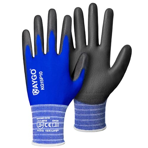 KAYGO Ultra Thin PU Coated Work Gloves, Nylon Knit, KG15P, 12 Pairs