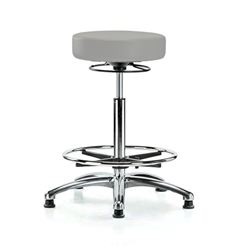 Image of Perch Chrome 360 Degree Height Adjustable Stationary Stool with Foot Ring | High Bench Height 24-34 inch | Grey Vinyl