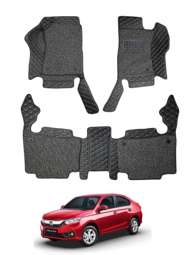 Image of Auto Hub Premium 7D car mat Amaze (Model: 2018-Till Date), Luxury Double-Stich 7d Car Floor Mat Complete Set, 100% Waterproof and Washable, Color : Black