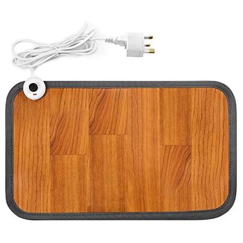 Electric Heating Floor Mat, Foot Warmer Toes Warming Heater for Office and Home, Heated Floor Mats Under Desk, Carbon Crystal Heating Pad Heated Foot Warmer Mat for Women Men (Brown, UK Plug) Cover