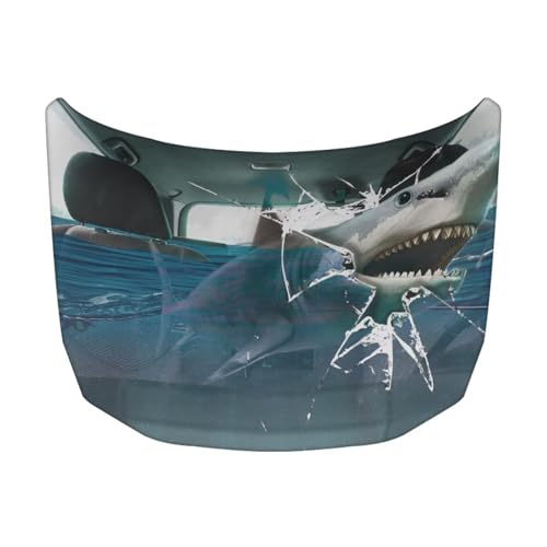 Image of Cute Shark Car Hood Cover Banner Car Bonnet Protection Cover Elastic Fabrics Polyester,Can be Washed Auto Decoration