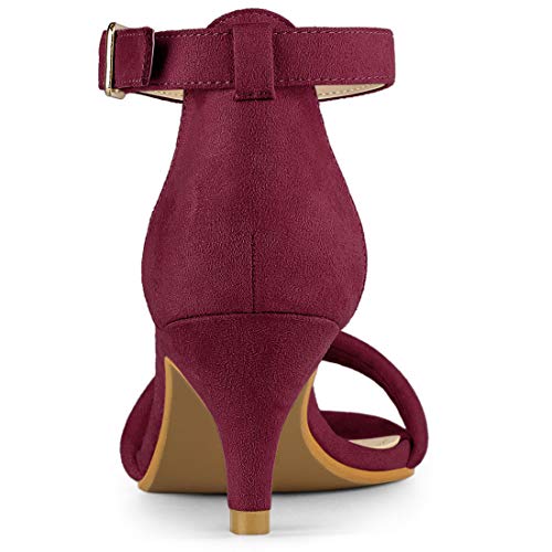 Allegra K Women's Kitten Heel Ankle Strap Burgundy Sandals 8.5 M US3