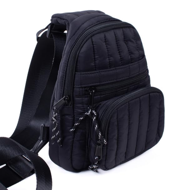 Nollia Mini Sling Bag for Men and Women | Waterproof Chest Bag | Black Quilted Nylon Crossbody Bag with Adjustable Strap for Hiking, Travel, Outdoor Events2