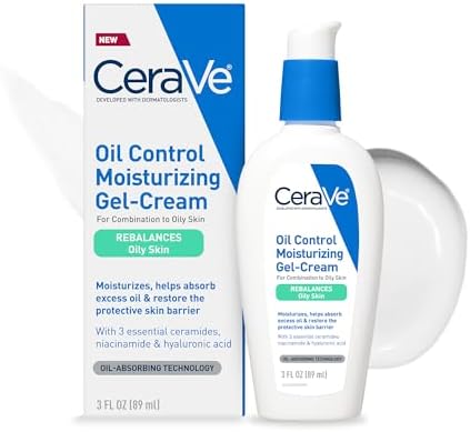 CeraVe Oil Control Moisturizing Gel-Cream, Face Moisturizer for Oily Skin, Niacinamide, Hyaluronic Acid & Oil Absorbing Technology To Rebalance Oily Skin, Non-Comedogenic, Fragrance Free & Oil-Free