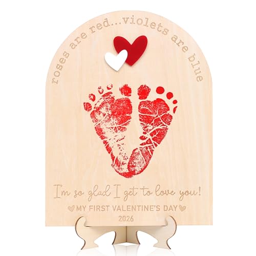 Valentine DIY Footprint Wooden Decoration, Hospital Birth Announcement Signs, Footprint Milestone Sign, My First Valentine's Day (Roses Valentines Day Footprint)