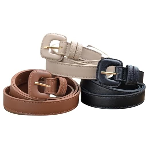 Kit 3 Cintos Feminino Clássico Atemporal Fivela Encapada (Preto - Caramelo - Bege, 110 CM)