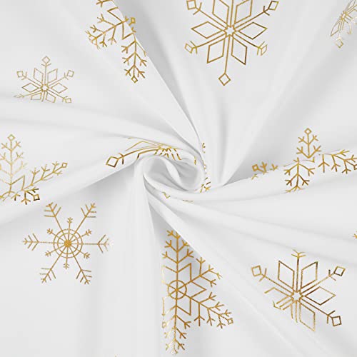 Christmas Tablecloth, Gold Snowflake Table Cloth, Xmas Sparkling Metallic Tablecloths For Dining Kitchen Winter Holiday, Waterproof Table Cover For Party Home Decor, Round 57 Inch #TOP5