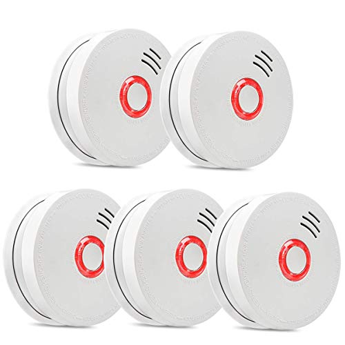 Photoelectric Smoke Detector, 5 Packs Portable Smoke and Fire Alarm Sensor with 9V Battery Operated,UL Listed