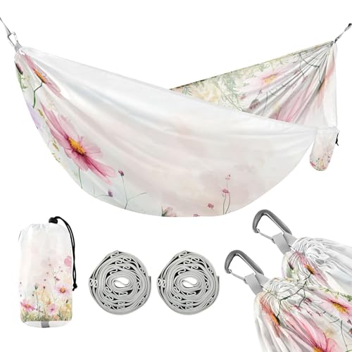 ATTX Watercolor Wildflowers Camping Hammock - Lightweight & Portable Hammocks, Heavy Duty 330lbs Capacity for Indoor, Hiking, Backpacking, Travel, Backyard, Beach#86