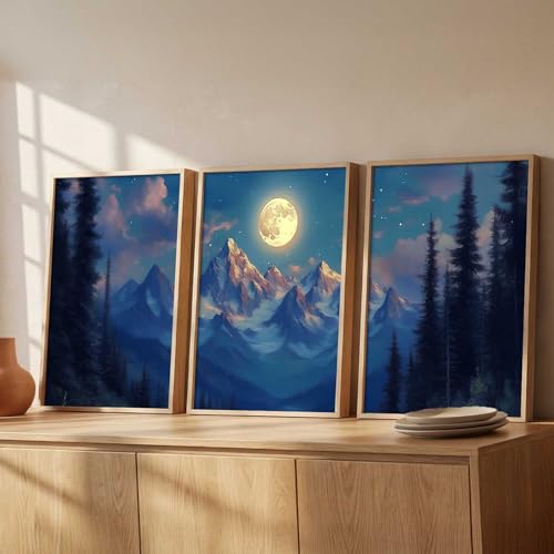 Image of kotart Big Aesthetic Mountains View Wall Art Paintings | Flowers Landscape Framed Painting | Vastu Frames for Living Room Bedroom Wall Decor Set Of 3 (13X17 inch)